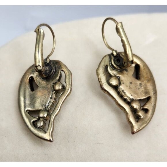 Lever Back Gold Tone Earrings With Brown, Tan Stone Accents, Tear Drop Shape - Picture 2 of 3